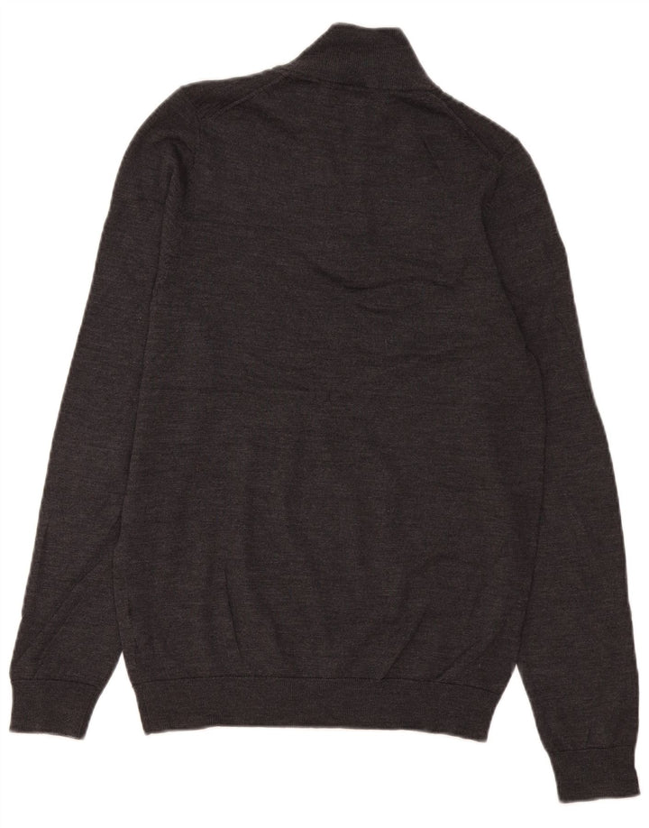 Marks & Spencer Herren-Pullover mit Reißverschluss am Hals, kleine graue Merinowolle