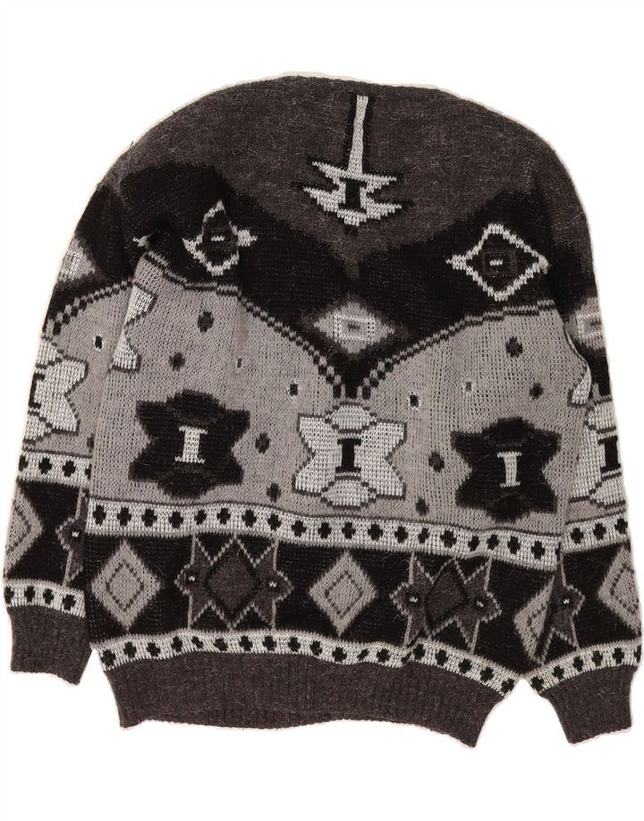 VINTAGE Mens Crew Neck Jumper Sweater Large Grey Fair Isle Vintage Vintage and Second-Hand Vintage from Messina Hembry 