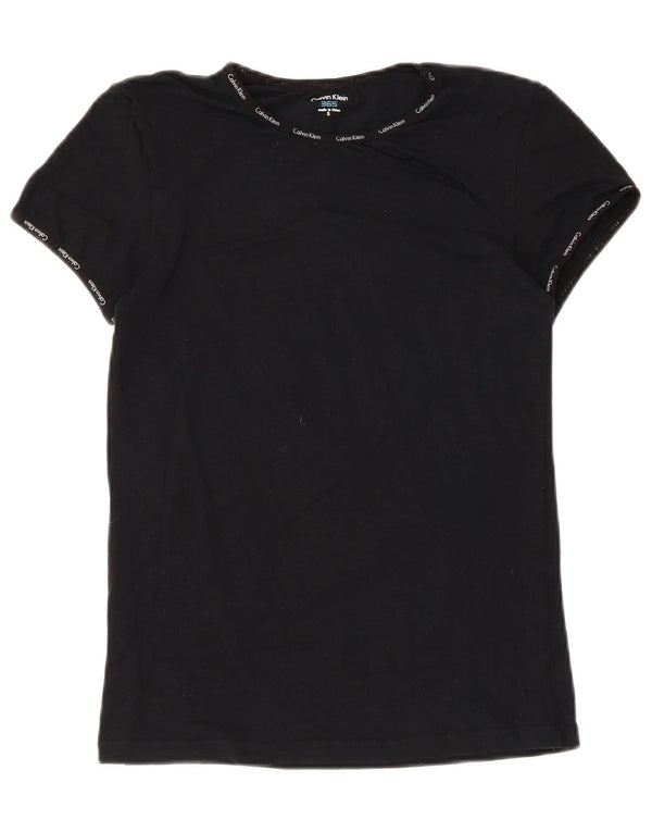 Calvin Klein Damen Kurzarm-Slim-Fit-T-Shirt-Oberteil UK 10 Small Schwarz