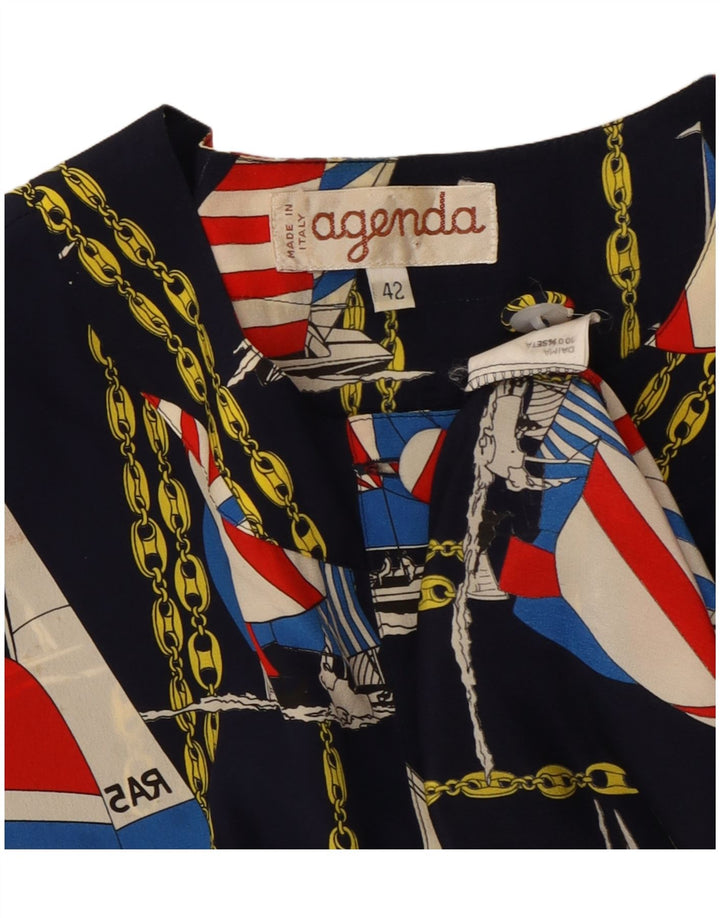 AGENDA Damen-Bomberjacke mit abstraktem Muster, IT 42, mittlere marineblaue Seide