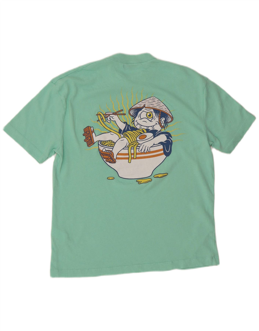 Zara Herren Grafik-T-Shirt-Oberteil aus mittelgrüner Baumwolle