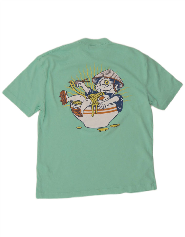 Zara Herren Grafik-T-Shirt-Oberteil aus mittelgrüner Baumwolle