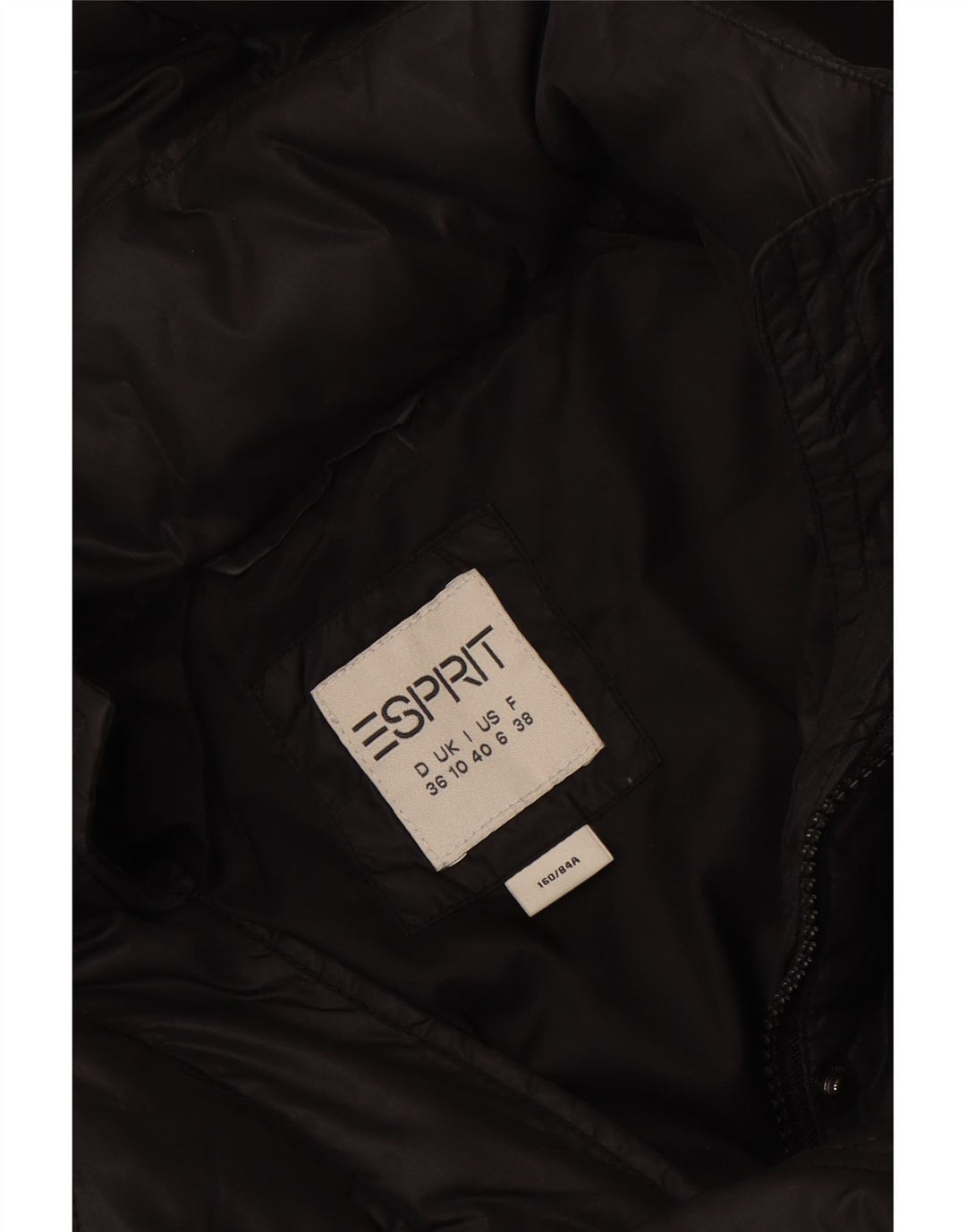ESPRIT Wattierte Damenjacke mit Kapuze, UK 10, Größe S, Schwarz