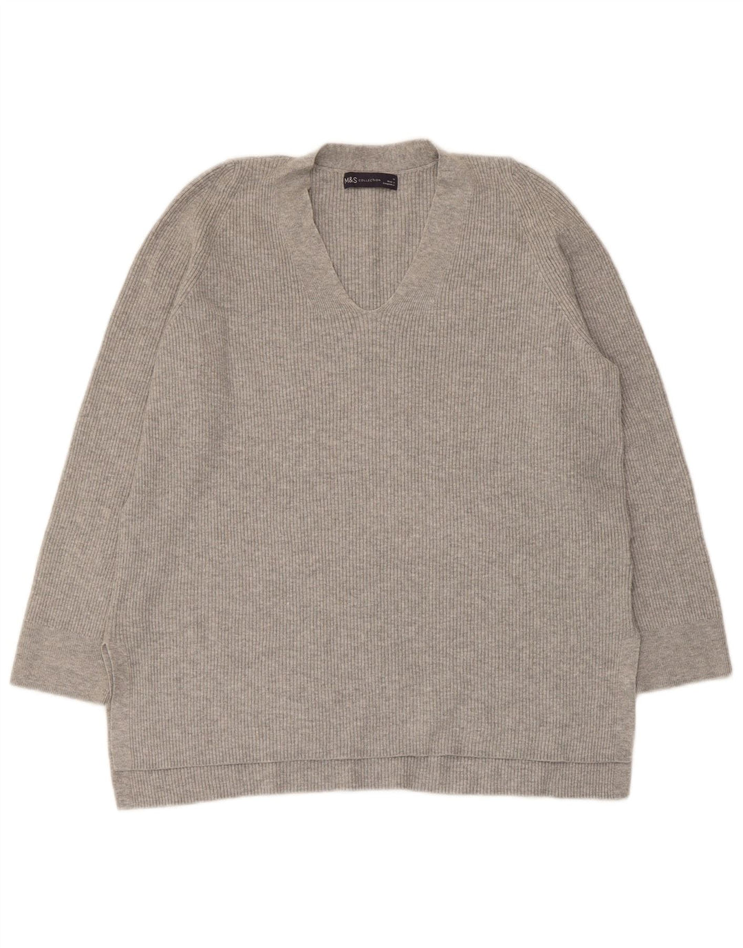 Marks & Spencer Damen-Pullover mit V-Ausschnitt, UK 14, Größe L, graue Viskose