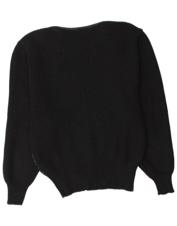 Vintage Damen Pullover mit U-Boot-Ausschnitt, UK 12, Mittelschwarz, geblümt