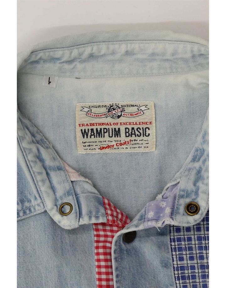 Wampum Herren ärmelloses Jeanshemd, groß, blau, Patchwork