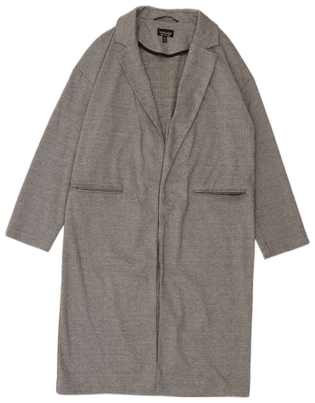 Topshop Damen offener übergroßer Mantel UK 10 Small Grey Herringbone
