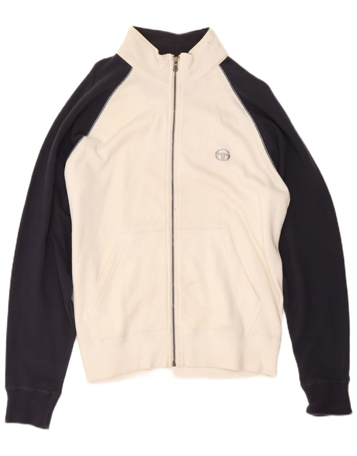 Sergio Tacchini Herren-Trainingsanzug-Oberteil, Jacke, groß, weiße Farbblock-Baumwolle