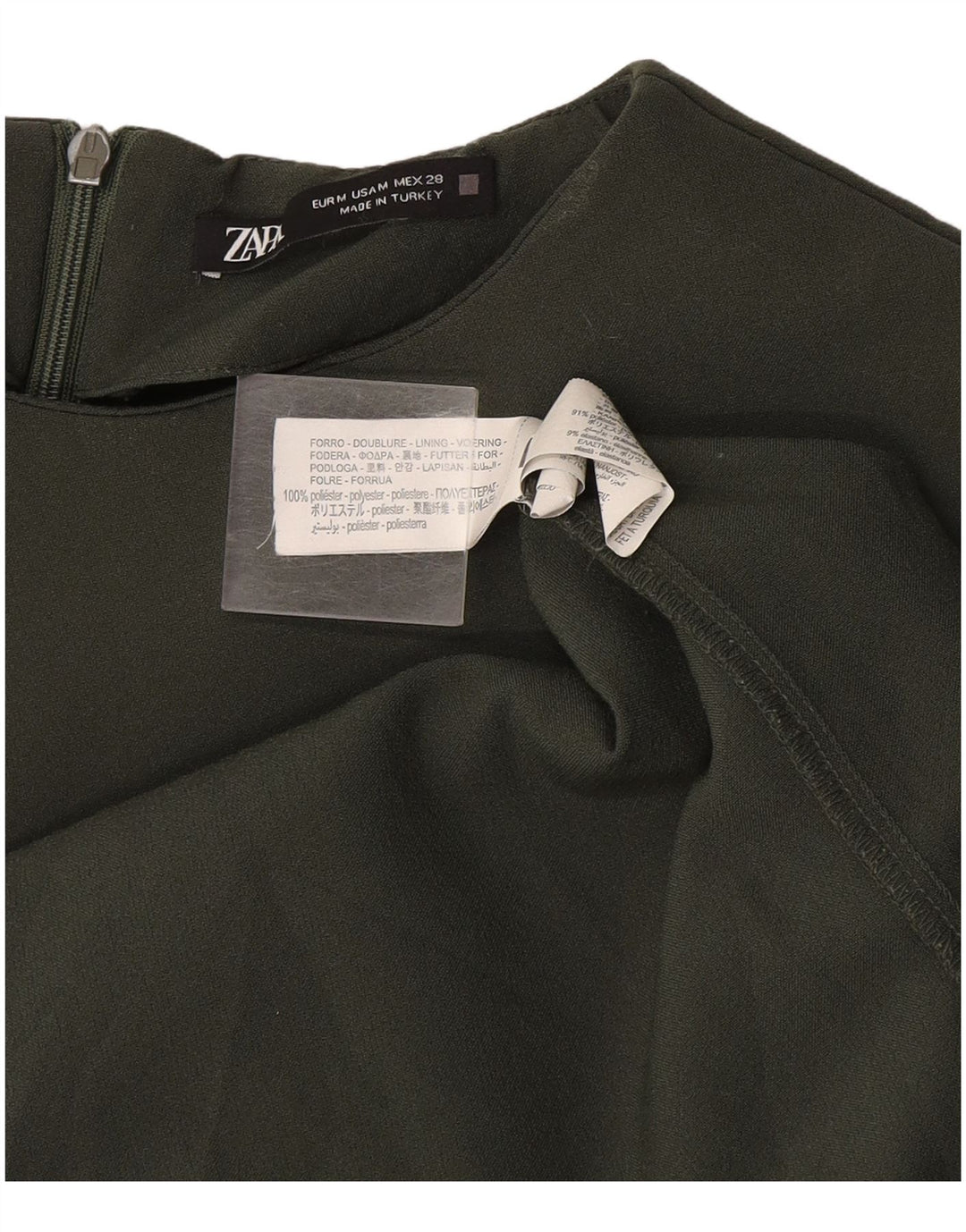 Zara Damen Ärmelloses Etuikleid UK 12 Mittel Khaki Polyester