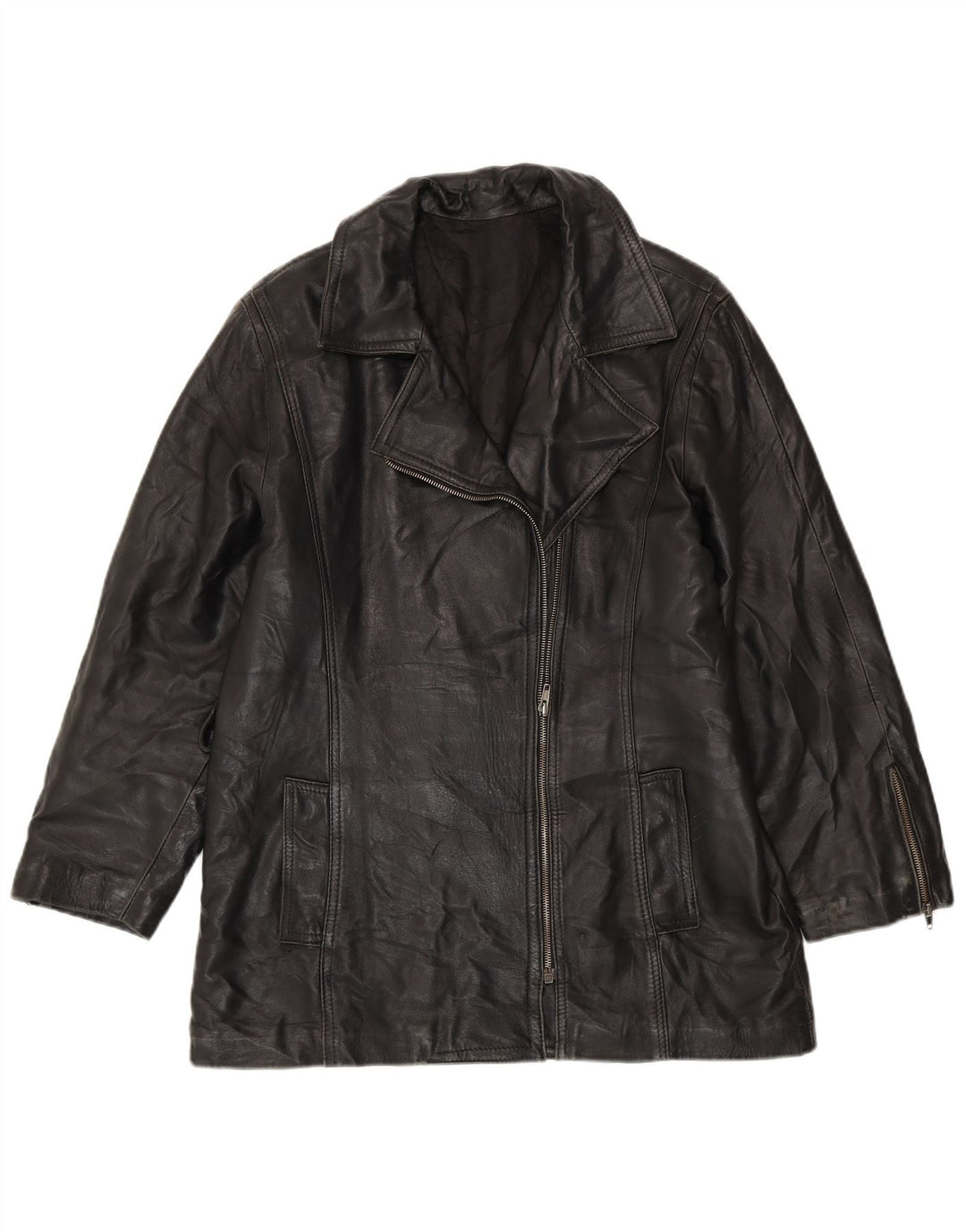 VINTAGE Damen Übergroße Lederjacke UK 10 Small Schwarz