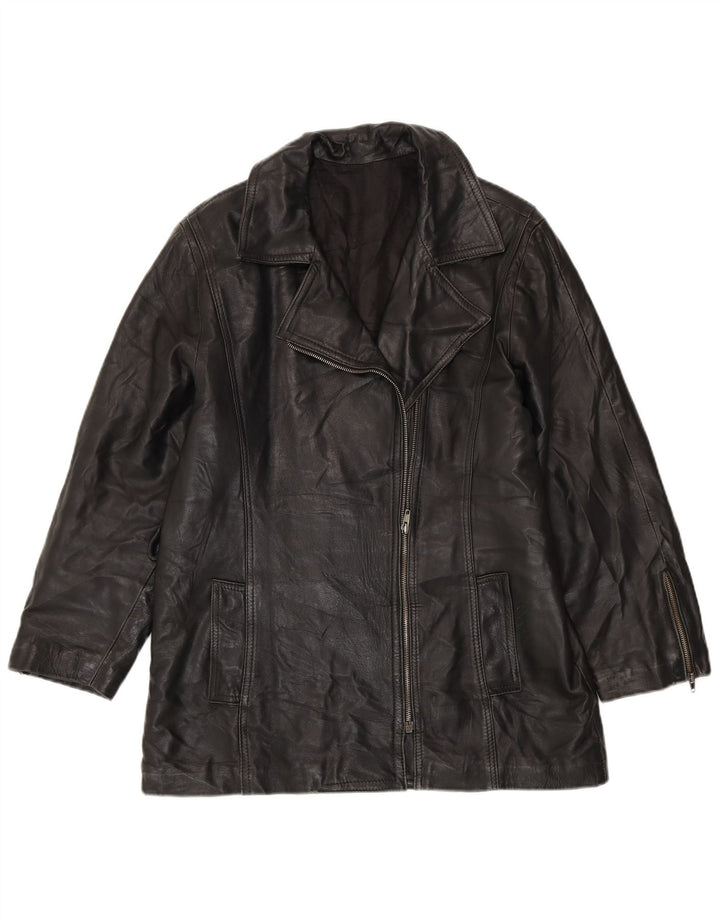 VINTAGE Damen Übergroße Lederjacke UK 10 Small Schwarz