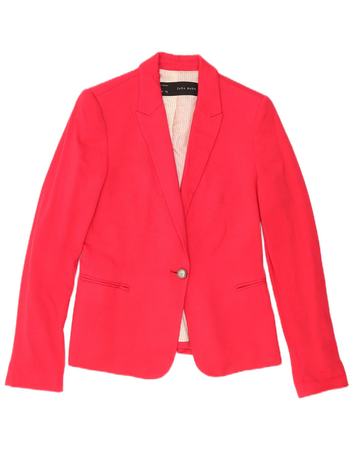 Zara Damen 1-Knopf-Blazerjacke UK 12 Mittelrosa Viskose