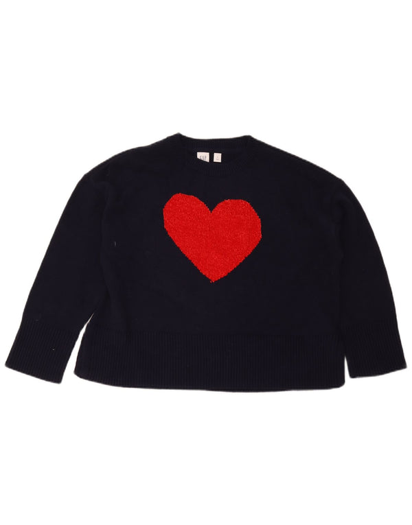Gap Mädchen-Pullover mit grafischem Rundhalsausschnitt, 11–12 Jahre, XL, marineblaues Herz