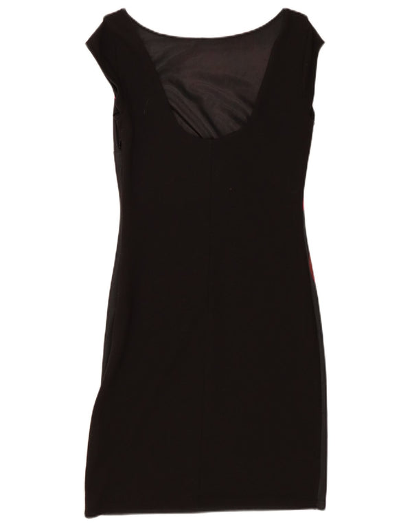 Desigual Damen ärmelloses Etuikleid UK 6 XS Schwarz geblümt