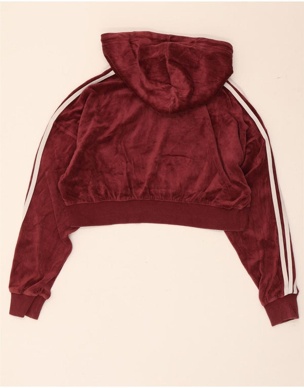 Adidas Womens Oversized Graphic Crop Hoodie Pullover UK 4 XS Burgund Baumwolle
