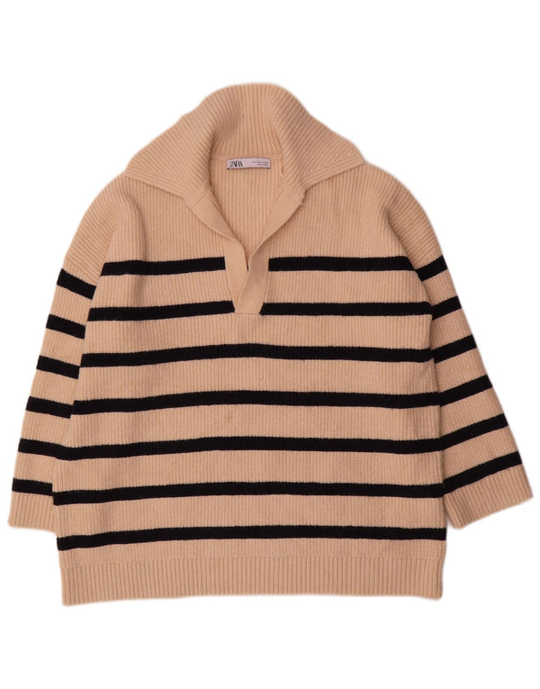 Zara Damen-Pullover, übergroß, Rollkragenpullover, Gr. 40, Größe L, Beige, gestreift