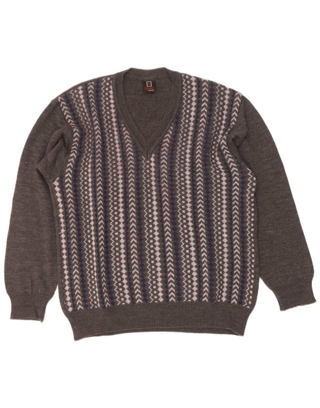 Rinaldi Herren-Pullover mit V-Ausschnitt aus mittelgrauer, geometrischer Wolle