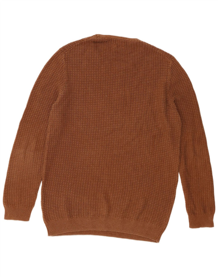 Massimo Dutti Herren-Pullover mit Rundhalsausschnitt, groß, braune Baumwolle