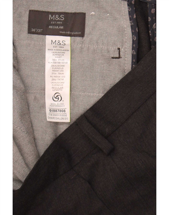 Marks & Spencer Herren-Anzughose, gerade, normal, W36, L31, grau, Polyester