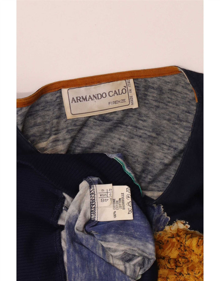 Armando Calo Damen-Blusenoberteil mit abstraktem Muster IT 46 Large Marineblau