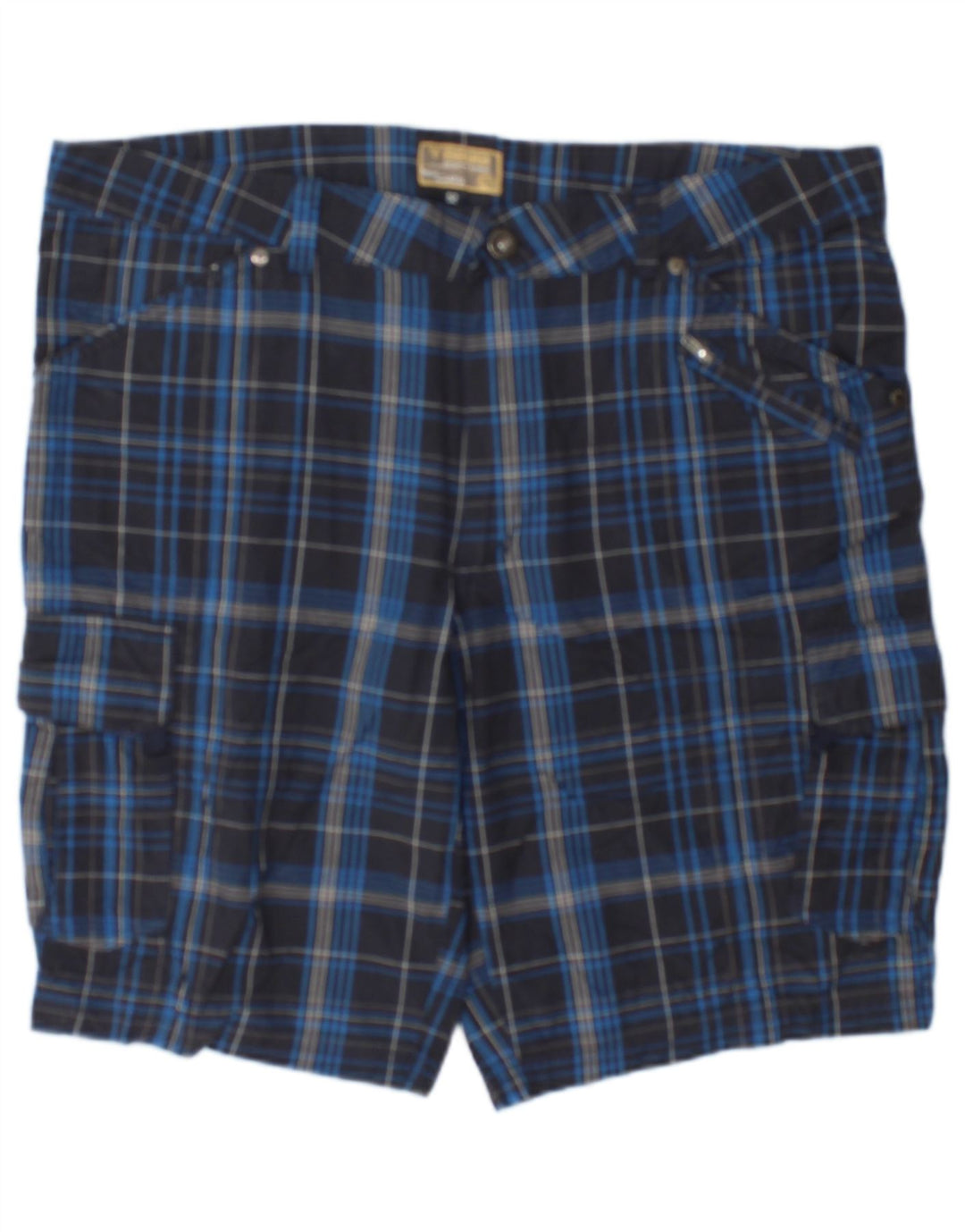 Brugi Herren Cargo Shorts IT 52 XL W36 Marineblau karierte Baumwolle