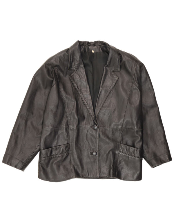 Vintage Damen Leder 2 Knopf Blazer Jacke IT 44 Medium Schwarz