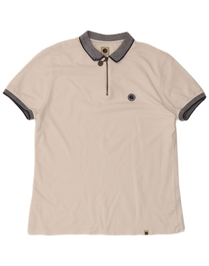 Pretty Green Herren-Rugby-Poloshirt aus mittelweißer Baumwolle