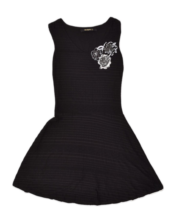 DESIGUAL Womens Sleeveless A-Line Dress UK 8  Small Black Floral | Vintage Desigual | Thrift | Second-Hand Desigual | Used Clothing | Messina Hembry 