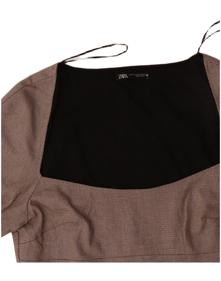 ZARA Damen Langarm-Etuikleid UK 20 2XL Beige kariertes Polyester