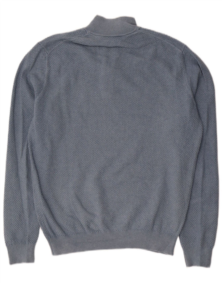 Massimo Dutti Herren-Pullover mit Reißverschluss am Hals, groß, aus blauer Baumwolle