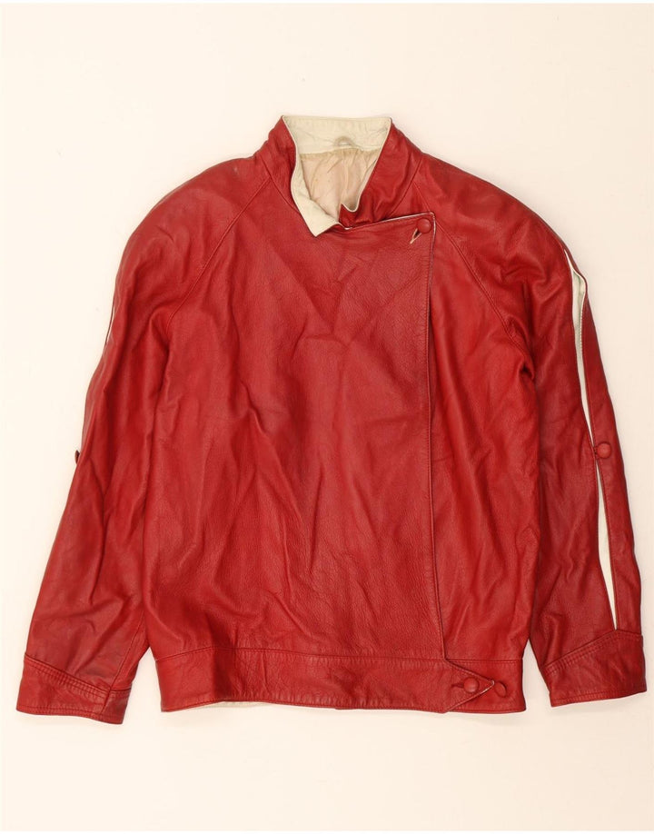 VINTAGE Womens Bomber Leather Jacket UK 14 Medium Red Vintage Vintage and Second-Hand Vintage from Messina Hembry 