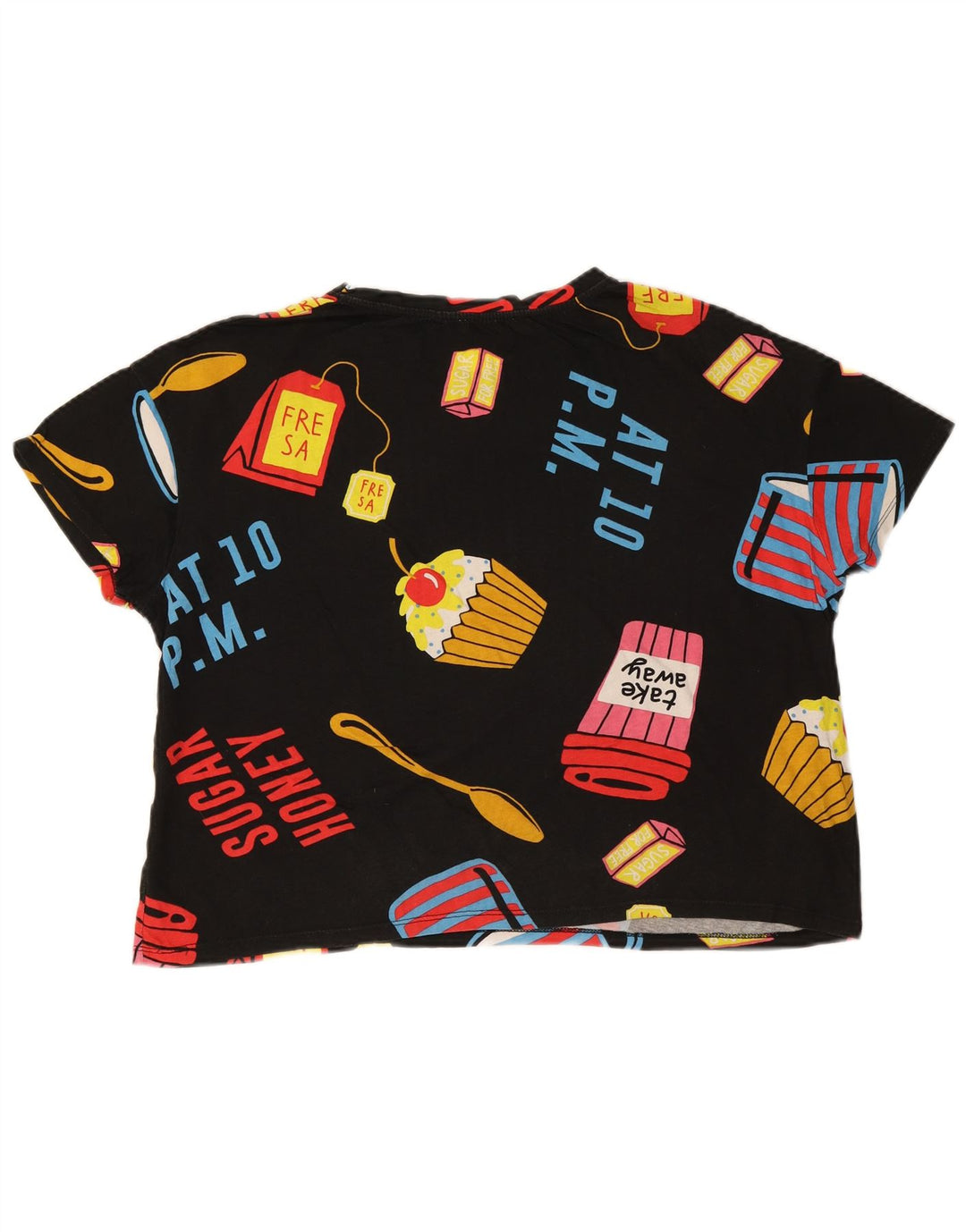 Zara Damen Crop Oversize Graphic T-Shirt Top UK 14 Medium Schwarz