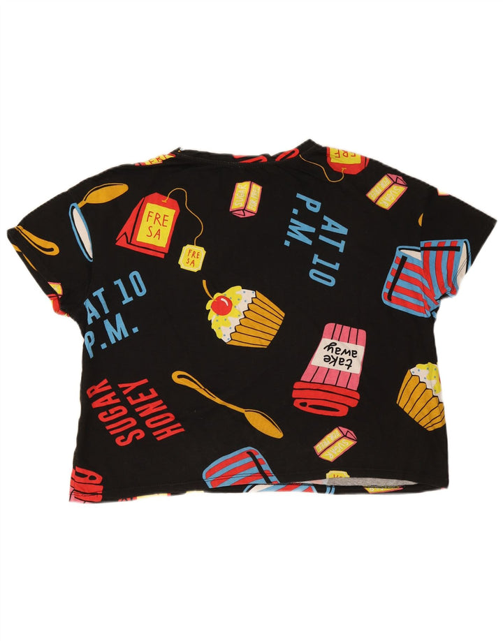 Zara Damen Crop Oversize Graphic T-Shirt Top UK 14 Medium Schwarz