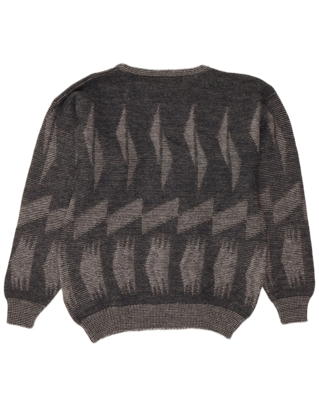 Vintage Herren Pullover mit Rundhalsausschnitt, groß, grau, geometrisch