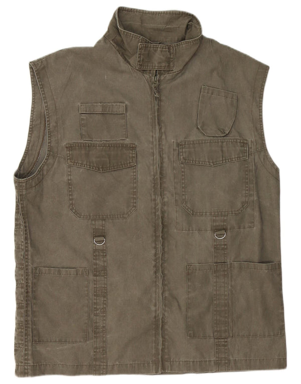 Beyond Mens Utility Gilet UK 44 2XL Khaki Baumwolle