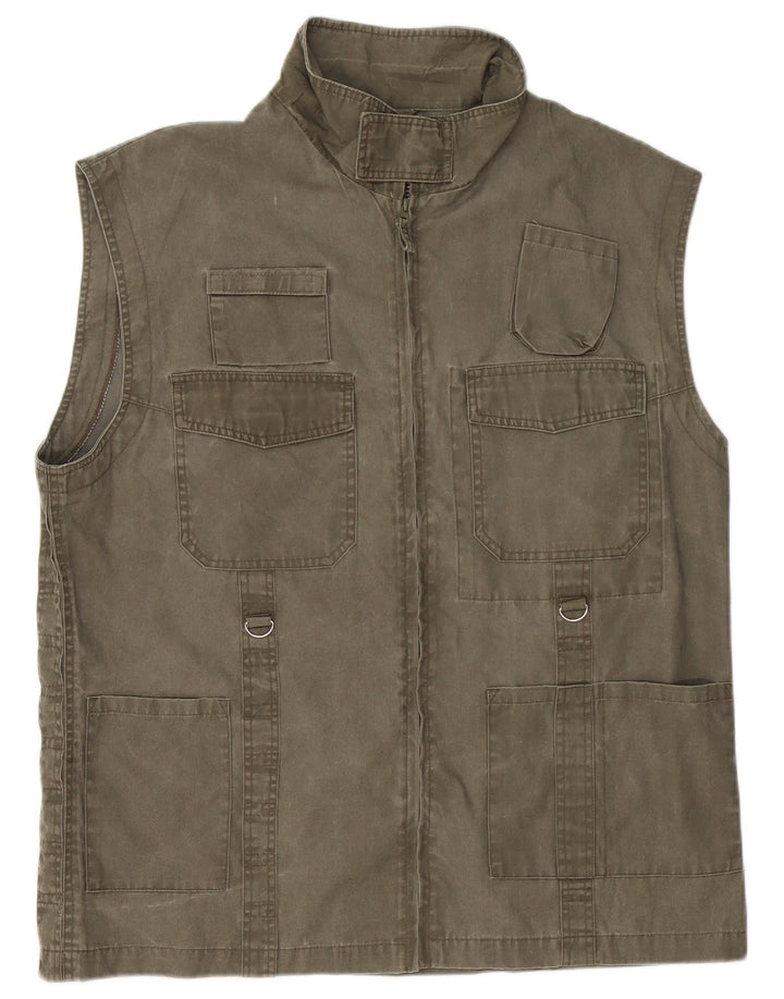 Beyond Mens Utility Gilet UK 44 2XL Khaki Baumwolle