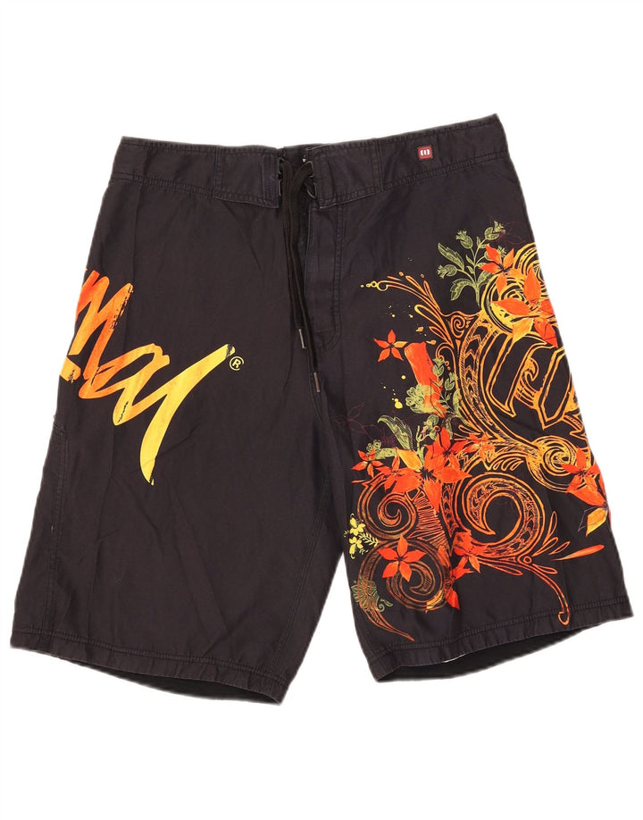 Animal Herren-Badeshorts mit Grafik, Mittelschwarz, Blumenmuster, Polyester
