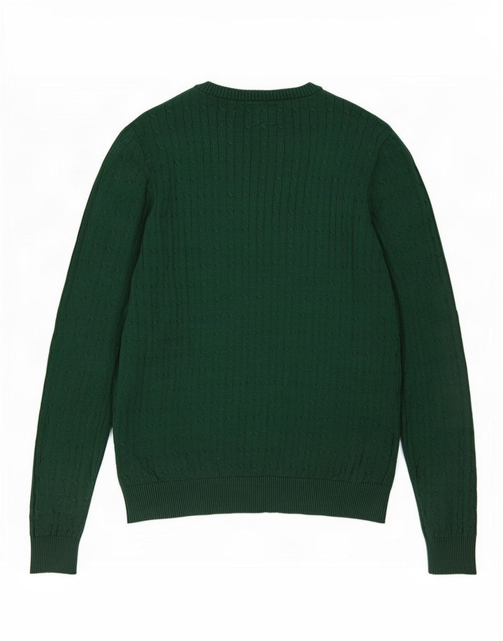 Vintage Herren-Pullover mit Rundhalsausschnitt, mittelgrüne Baumwolle