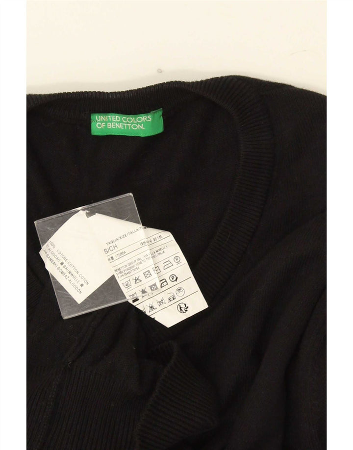 Benetton Herren-Pullover mit V-Ausschnitt, Größe S, schwarze Baumwolle