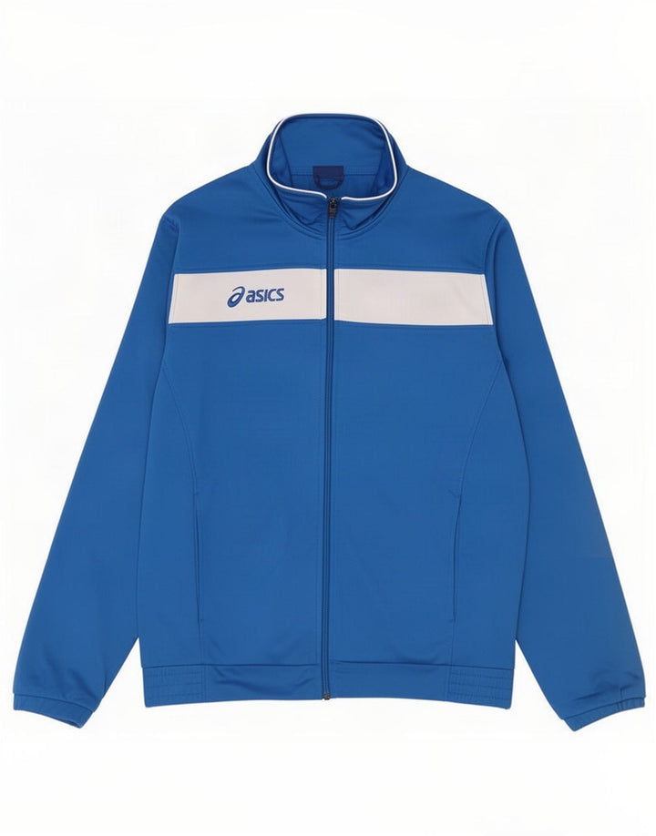 Asics Herren-Trainingsanzug mit Grafik-Oberteil, Mittelblaues Farbblock-Polyester