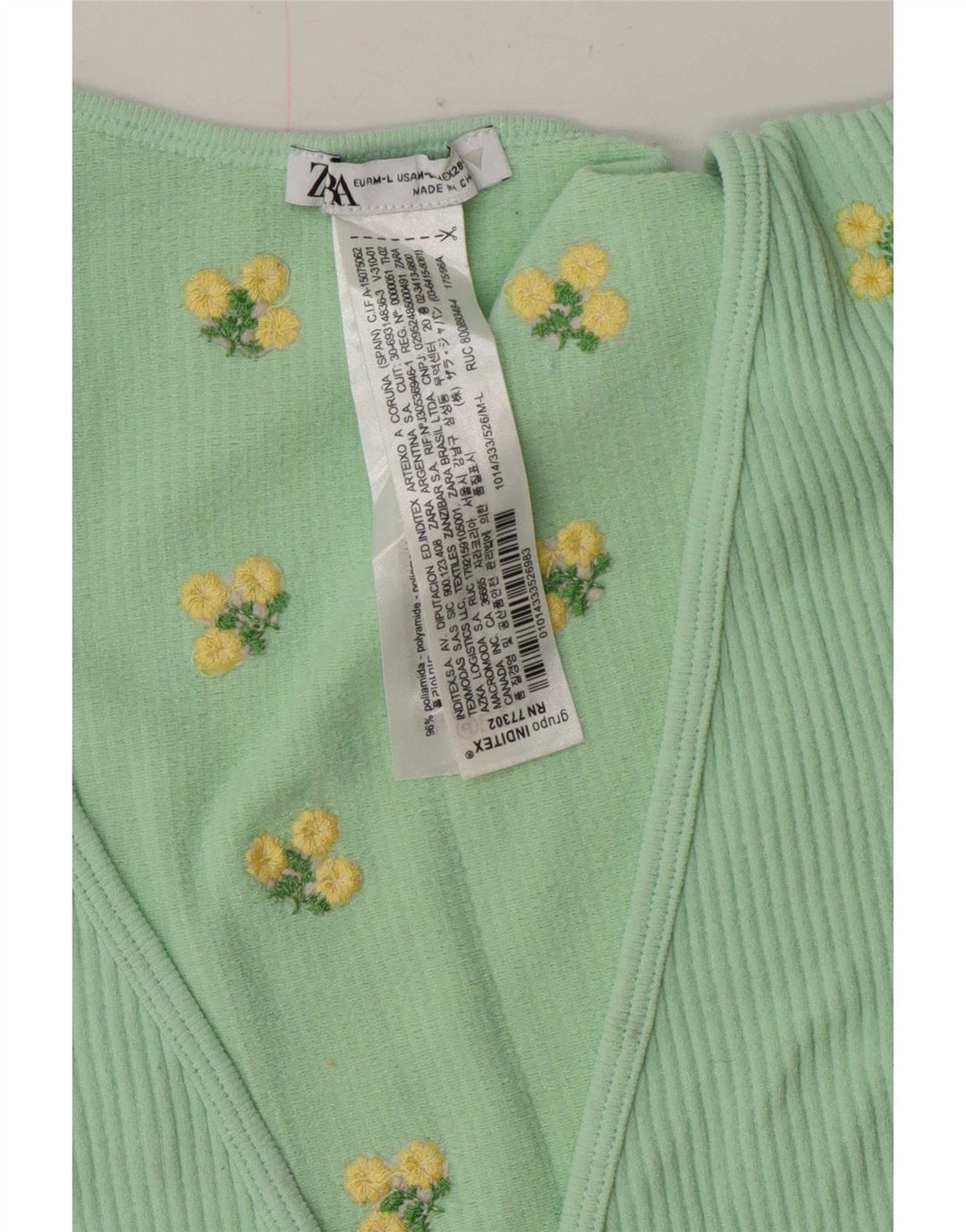 Zara Damen-Wickel-Cardigan-Oberteil, UK-Gr. 12, Mittelgrün, geblümt, Polyamid