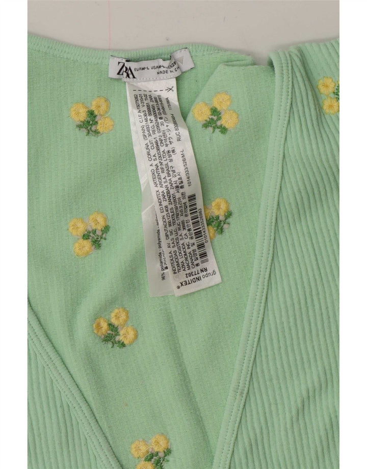 Zara Damen-Wickel-Cardigan-Oberteil, UK-Gr. 12, Mittelgrün, geblümt, Polyamid