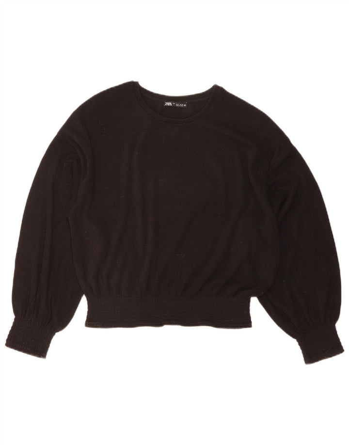 Zara Damen Crop Long Sleeve Oversized Bluse Top UK 10 Small Schwarz