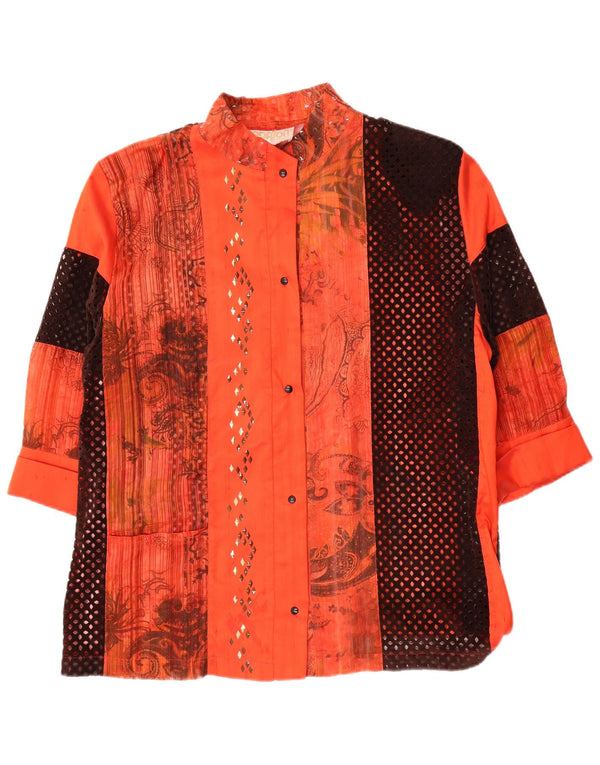 Vintage Damen 3/4-Ärmel-Hemdbluse UK 14 Medium Orange Paisley