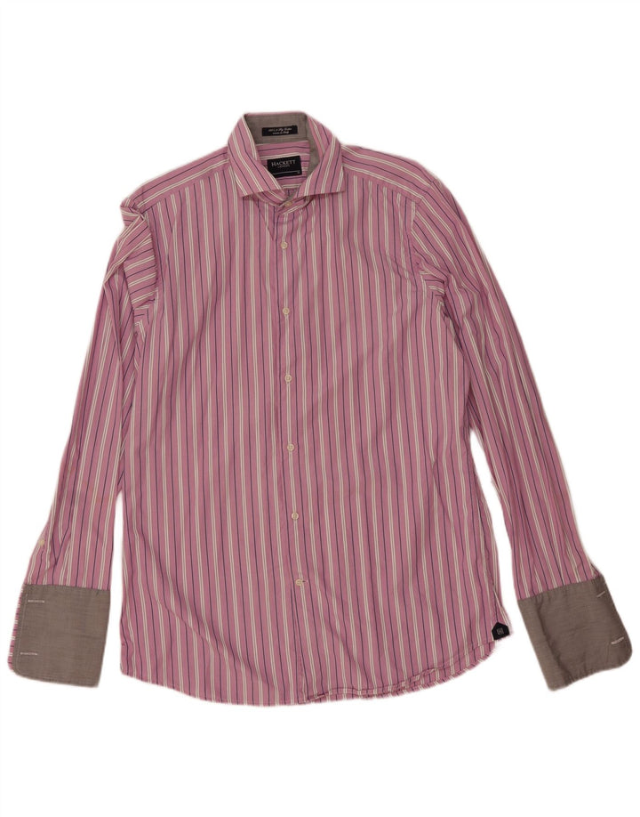 Hackett formelles Herrenhemd, Größe 41 16, groß, lila gestreift, Baumwolle