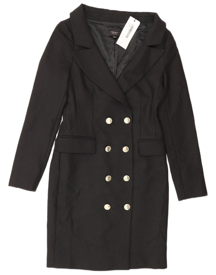 Karen Millen Damen Zweireihiger Mantel UK 8 Small Schwarz Polyester