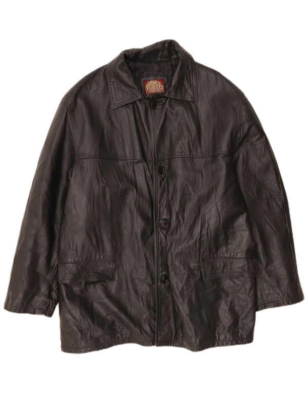 Vintage Herren Lederjacke IT 56 3XL Schwarz