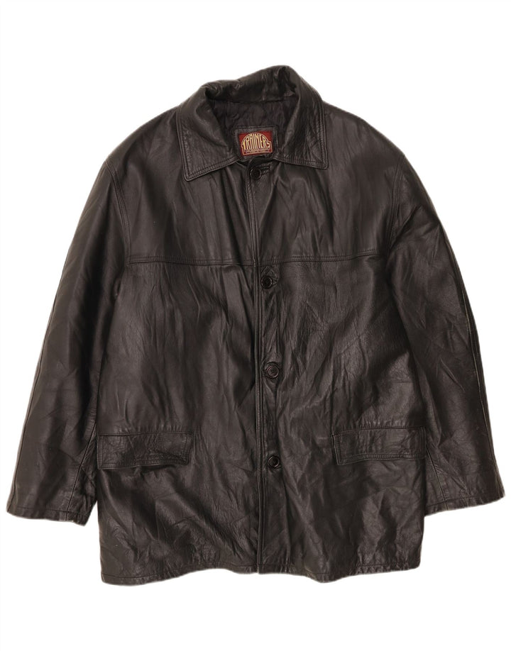 Vintage Herren Lederjacke IT 56 3XL Schwarz