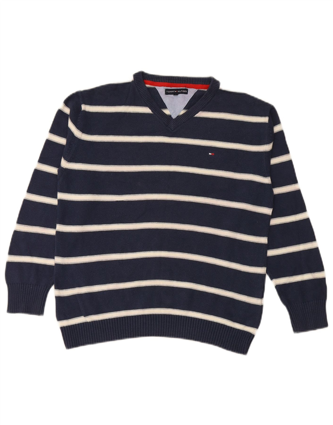 TOMMY HILFIGER Jungen-Pullover mit V-Ausschnitt, 11–12 Jahre, Marineblau gestreift