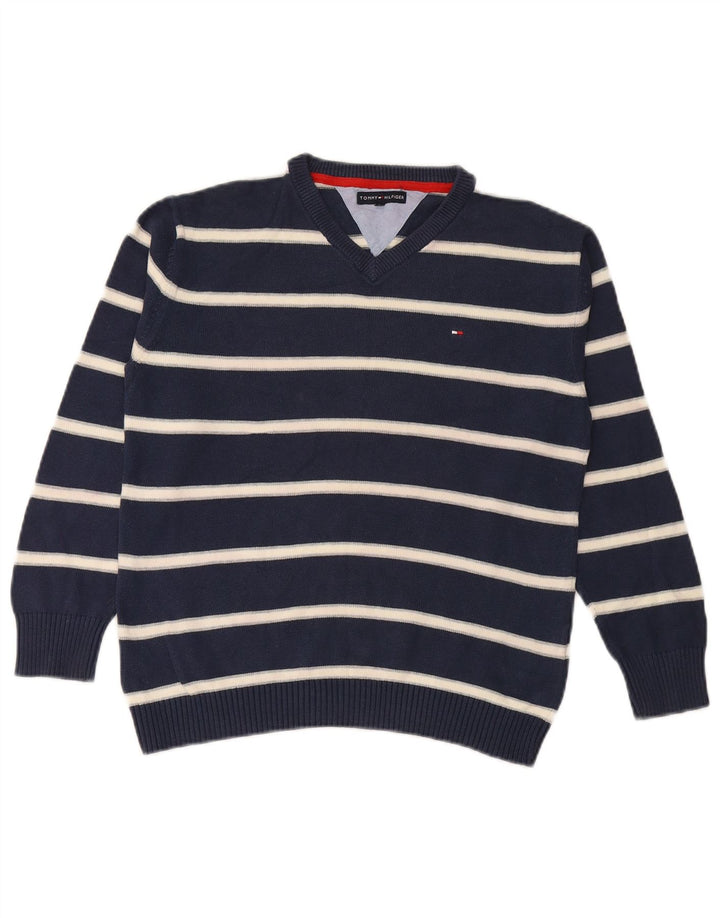 TOMMY HILFIGER Jungen-Pullover mit V-Ausschnitt, 11–12 Jahre, Marineblau gestreift